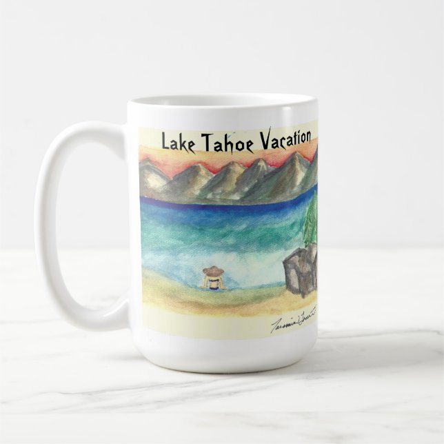 Caneca De Café Lago Tahoe Beach Scene - por Taramin Lourie (Esquerda)
