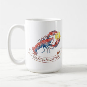 Caneca De Café Lagosta aquarela e limão italiano