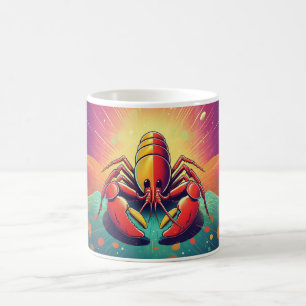 Caneca De Café Lagosta Psicodélica Arte Oceânica