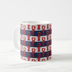 Caneca De Café Lagostas náuticas em Marinho azul e Cinzas