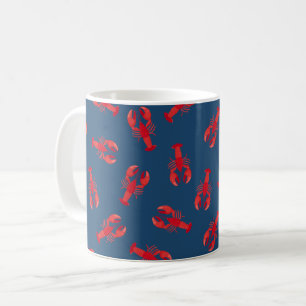 Caneca De Café Lagostas Vermelhas Ilustradas em Azul Escuro