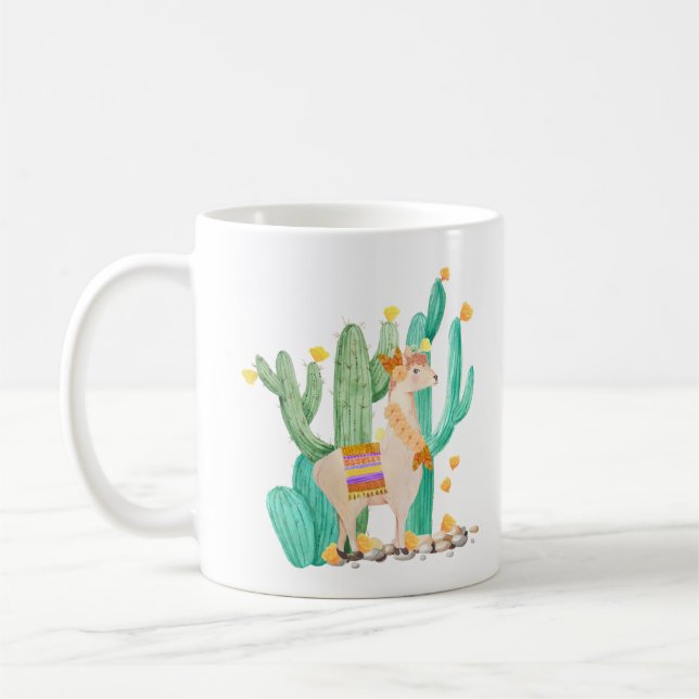 Caneca De Café Lama bonito na cena de florescência amarela do (Esquerda)