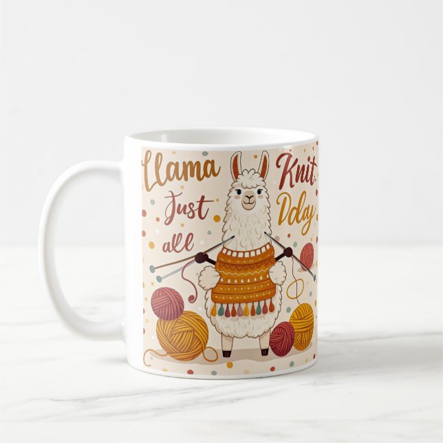 Caneca De Café Lama de desenho animado vestindo um cachecol de tr (Esquerda)