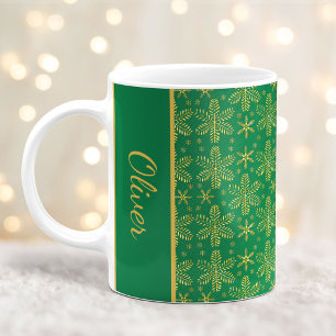 Caneca De Café Lama de Natal verde e Dourada com nome