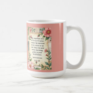 Caneca De Café Lamentações 3:22–23 Design Floral Vintage 