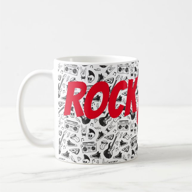 Caneca De Café Lâmina Rock & Roll - vermelho e preto - personaliz (Esquerda)