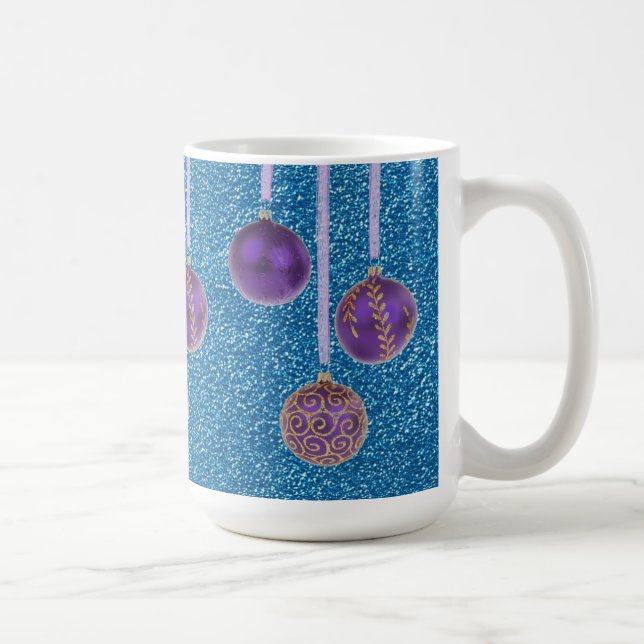 Caneca De Café Lâmpada Azul Roxa Feliz Natal Balbles Mug (Direita)