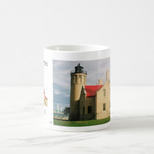 Caneca De Café Lâmpada de Farol de Ponto Mackinac Antiga