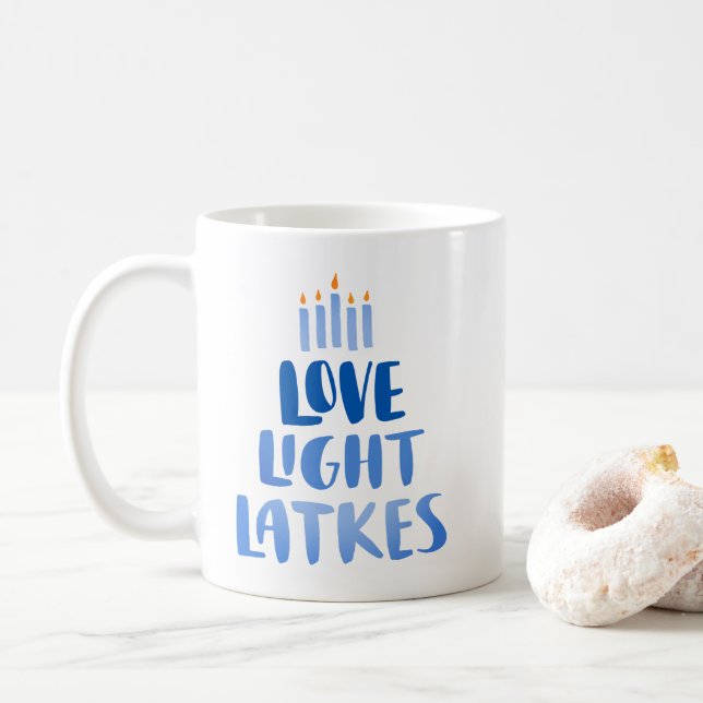 Caneca De Café Lâmpadas de Amor | Hanukkah Moderno (Com Donut)