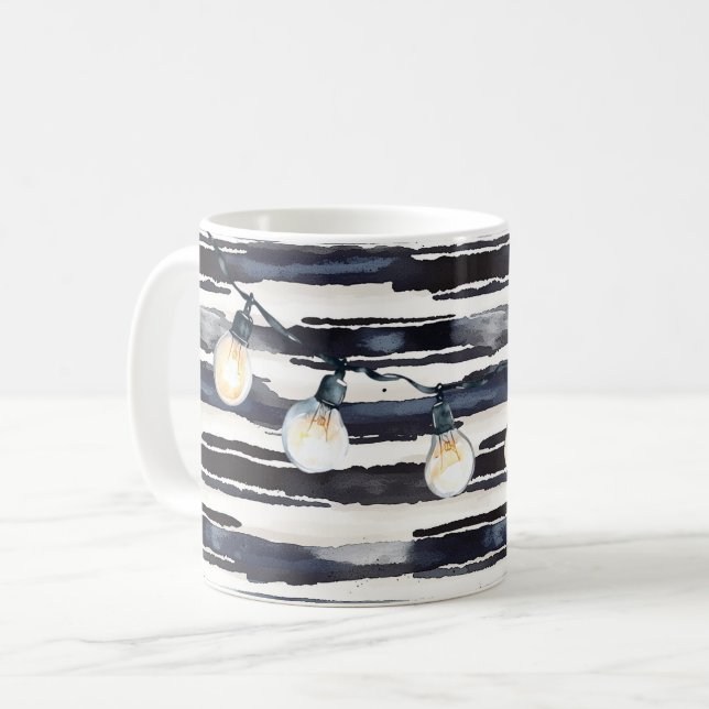Caneca De Café Lâmpadas Listras Azul-Marinho (Frente Esquerda)