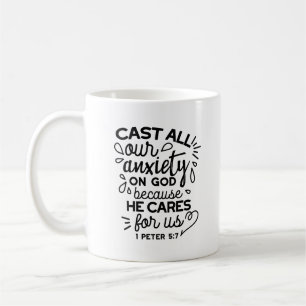 Caneca De Café Lance Toda a Sua Ansiedade – 1 Pedro 5:7 Versículo