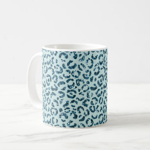 Caneca De Café Lantejoulas Estampa de Leopardo Azul Céu Turquesa