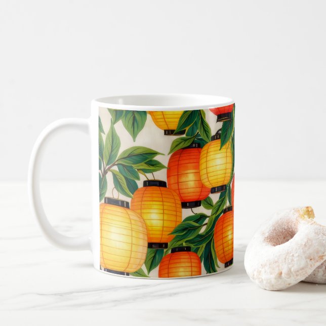 Caneca De Café Lanterna Botânica de Papel Japonesa (Com Donut)