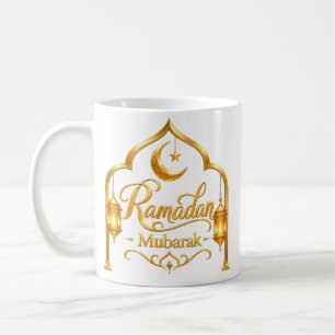 Caneca De Café Lanterna de Arco Dourado Ramadan Mubarak