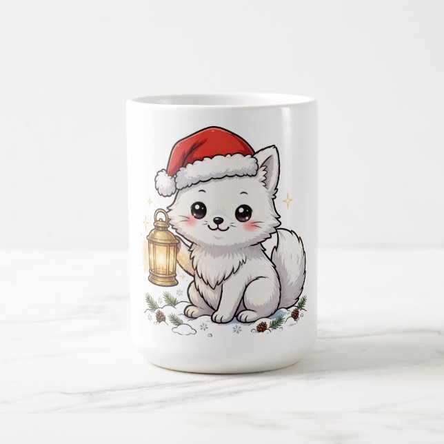 Caneca de Café Lanterna de Natal da Raposa Ártica (Centro)