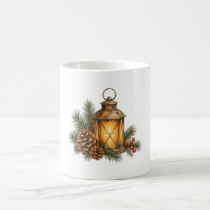 Caneca De Café Lanterna de Vela e Ramos de Pinheiro