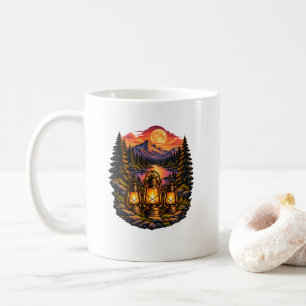Caneca De Café Lanternas de Acampamento Vintage Pôr do Sol na Mon