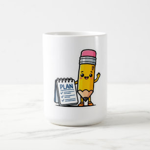 Caneca De Café Lápis Amarelo Kawaii Fofo e Caderno de Planejament