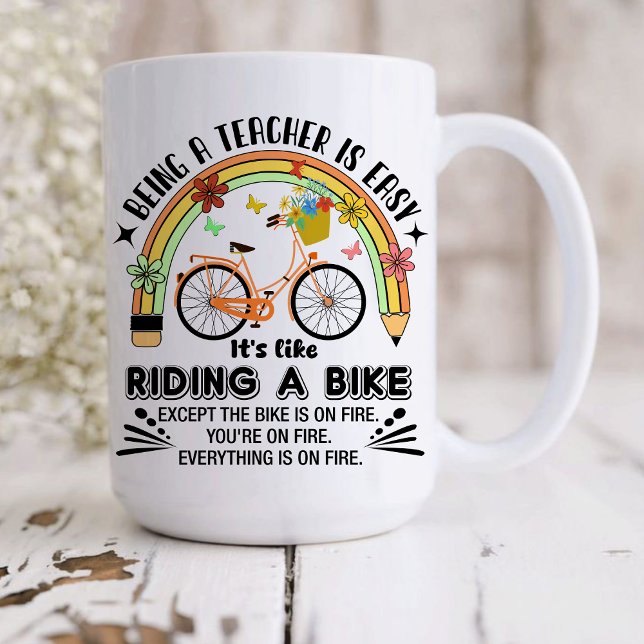 Caneca De Café lápis arco-íris Apreciação do professor, professor (Being A Teacher is Easy, It's Like Riding A Bike mug, personalized teacher mug, teacher gift ideas )
