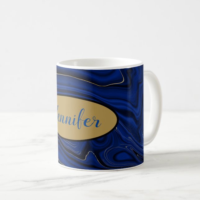 Caneca De Café Lapis Blue Agate Swirls Personalizados (Frente Esquerda)