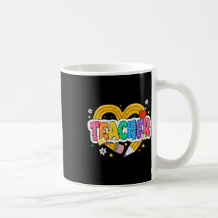 Caneca De Café Lápis Coração Retro Professor Colorido Groovy Esco