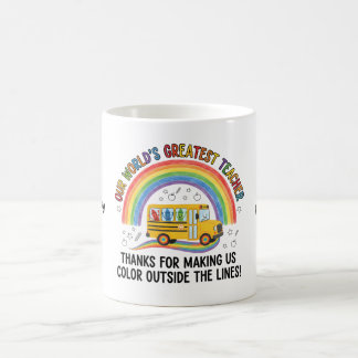 Caneca De Café Lápis de Cera do Ônibus Arco-Íris Professor(a) Mai