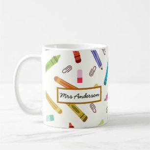 Caneca De Café Lápis de Cor e Lápis Nome do Professor