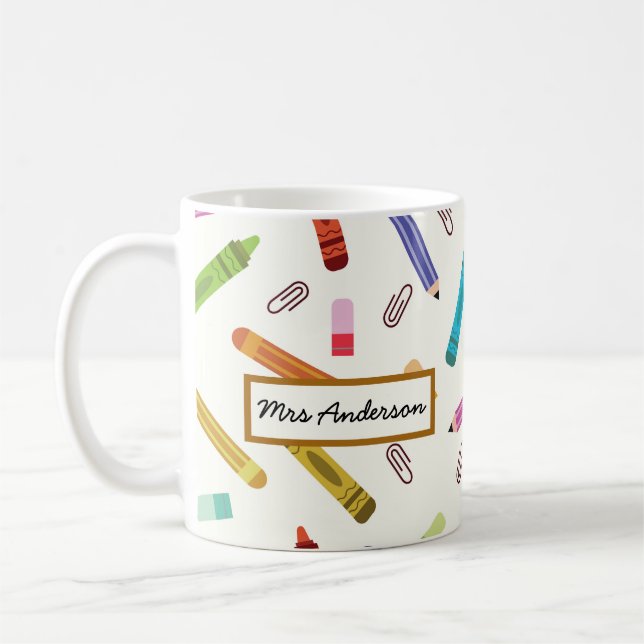 Caneca De Café Lápis de Cor e Lápis Nome do Professor  (Esquerda)