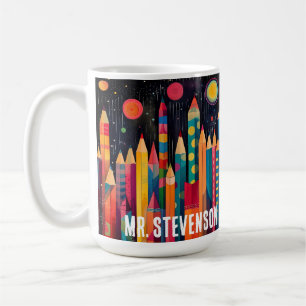 Caneca De Café Lápis De Cores Aquáticas, Presente Personalizado D