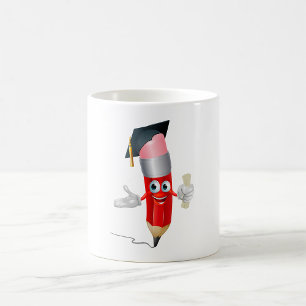 Caneca De Café Lápis de Formatura Personagem Segurando Diploma