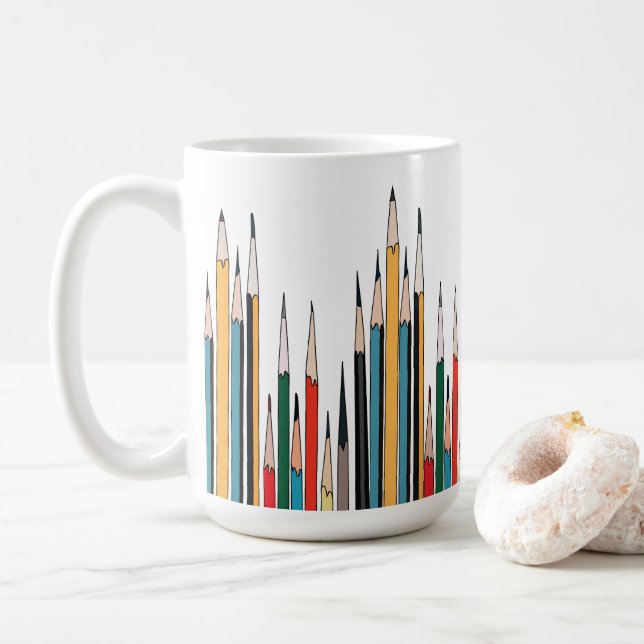 Caneca De Café Lápis Lápis Colorido (Com Donut)