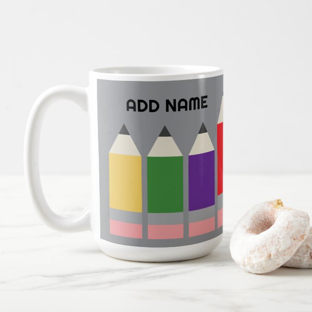 Caneca De Café Lápis Moderno com Nome do Professor (Com Donut)