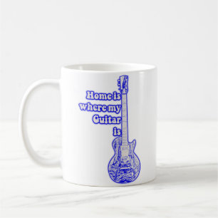 Caneca De Café Lar é onde está meu violão. violão azul vintage