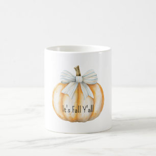Caneca De Café Laranja Abóbora Creme Laço Azul