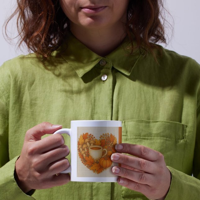 Caneca De Café Laranja Aconchegante Vibrações de outono Cacau Fol (Criador carregado)