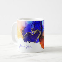 Laranja Azul Dourado Abstrato Tinta Álcool Nomeado
