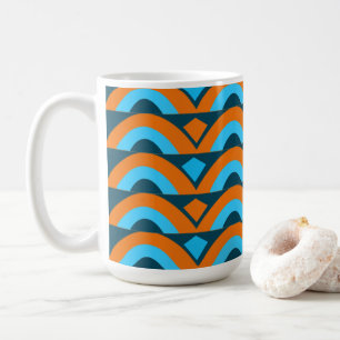 Caneca De Café Laranja Azul Meio Círculo Diamante Geométrico