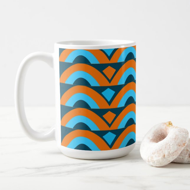 Caneca De Café Laranja Azul Meio Círculo Diamante Geométrico (Com Donut)