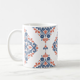 Caneca De Café Laranja Azul Ornamental: Sem costura