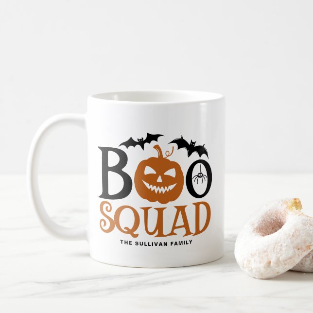 Caneca De Café Laranja Boo Squad, Letra Spooky no Dia das Bruxas (Com Donut)