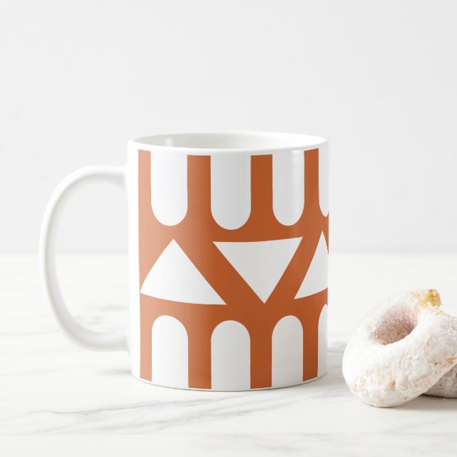 Caneca De Café Laranja Branco Moderno Geométrico (Com Donut)