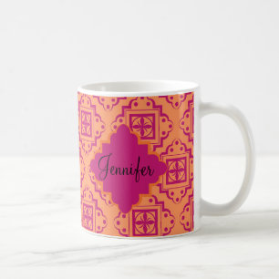 Caneca De Café Laranja Coral e Magenta - Árabe - Gráfico marroq