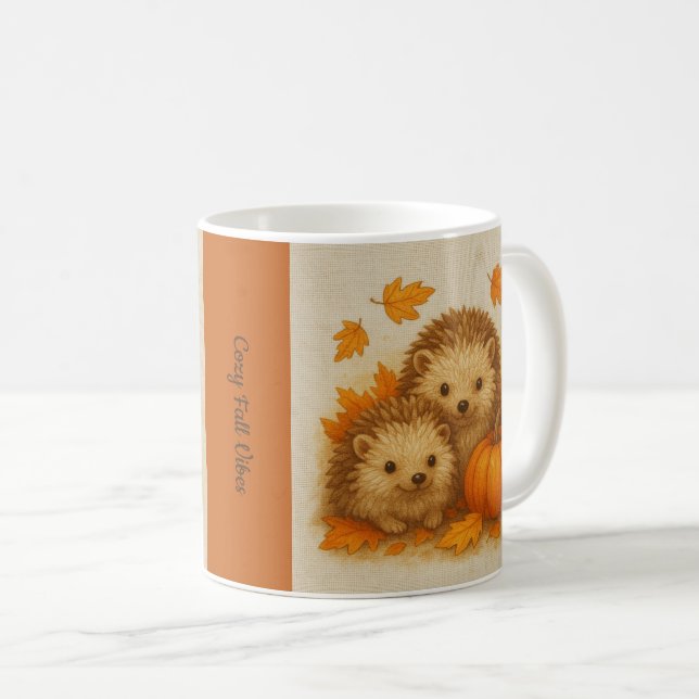 Caneca De Café laranja Cozy Fall vibes hedgehog Folhas de Abóbora (Frente Esquerda)