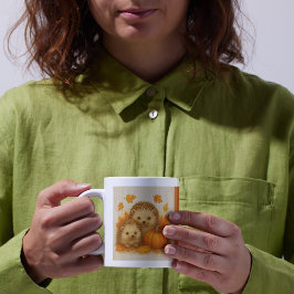 Caneca De Café laranja Cozy Fall vibes hedgehog Folhas de Abóbora