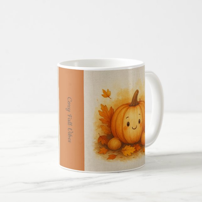 Caneca De Café laranja Cozy Fall vibes Pumpkin Folhas (Frente Esquerda)