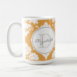 Caneca De Café Laranja Damask Monogrammed Mug