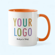 Caneca de Café Laranja e Branco Logotipo Personali