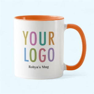 Caneca de Café Laranja e Branco Logotipo Personali