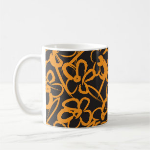 Caneca De Café Laranja Escoamento Floral trava um padrão contínuo