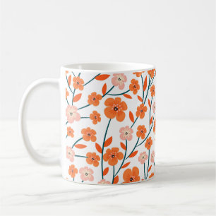Caneca De Café Laranja Floral Pastel Branco Sem Costura